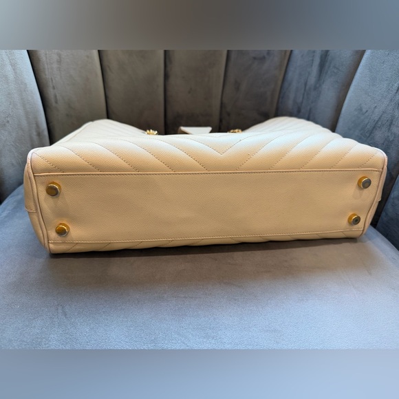 Reserved-Saint Laurent Monogram Shopper Tote Bag Quilted Tan - Picture 9 of 17